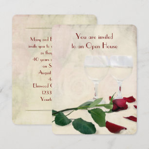 Convite rosa vermelha e vinho aniversário