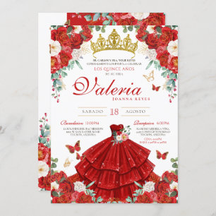 Convite Rosa vermelha elegante princesa espanhola Quince A