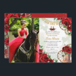 Convite Rosa vermelha Floral Charro Boots Quinceañera Foto<br><div class="desc">Personalize esta vibrante Quinceañera vermelha floral / Foto de 16 anos doce, convite fácil e rápido. Basta clicar no botão personalizar para editar os textos, alterar as fontes e as cores das fontes. Apresentando rosas vermelhas brilhantes, botas de cowboy florais adoradas e elementos do oeste selvagem. Itens correspondentes disponíveis no...</div>
