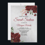 Convite Rosa vermelha Floral de Silver Go Burgundy Sweet 1<br><div class="desc">Rosa vermelha Silver Burgundy Floral Sweet 16 Convidar Ver coleção correspondente em loja</div>