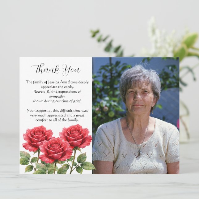 Convite Rosa Vermelha Floral Funeral Morte Obrigado (Em pé/Frente)
