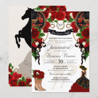 Rosa vermelha Floral Mariachi Charro Quinceanera