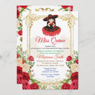 Convite rosa vermelha Flowers Quinceanera Convite,