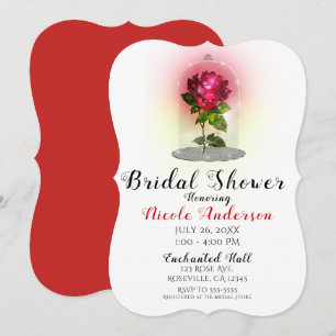 Convite Rosa Vermelha Mágica Encantada Brilhante Chá de No