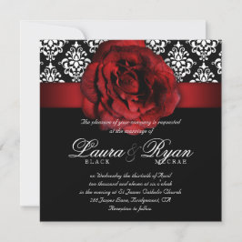 Convite Rosa vermelha Negra Damask Elegante