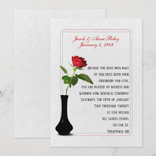 Convite Rosa vermelha no vaso para a renovação do voto d