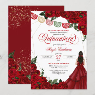 Convite Rosa vermelha & Papel Picado Quinceañera 15 