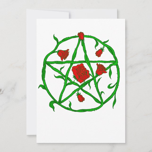 Convite rosa vermelha pentagrama gótico gótica wiccan (Frente)