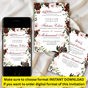 Convite Rosa vermelha Radiante Casamento Muçulmano Nikah