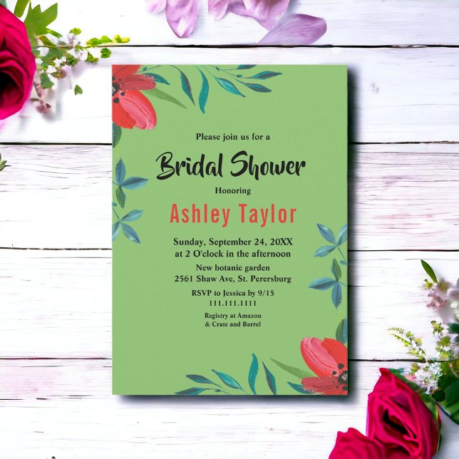 Convite Rosa vermelha Romântica de Sage Chá de panela Flor (Criador carregado)