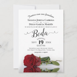 Convite Rosa vermelha Romântica Língua Espanhola Casamento
