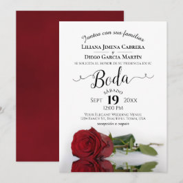 Convite Rosa vermelha Romântica Língua Espanhola Casamento