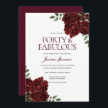 Convite Rosa vermelha romântica Quarenta e fabulosa aniver<br><div class="desc">Rosa vermelha Romântica Quarenta e Fabuloso Convite para aniversário de 40 anos Consulte coleção correspondente no repositório</div>