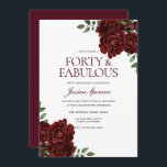 Convite Rosa vermelha romântica Quarenta e fabulosa aniver<br><div class="desc">Rosa vermelha Romântica Quarenta e Fabuloso Convite para aniversário de 40 anos Consulte coleção correspondente no repositório</div>