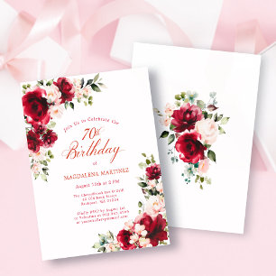 Convite Rosa Vermelha Rosa 70º Aniversário Orçamen