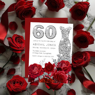 Convite Rosa vermelha Silver Diamond Gown 60º aniversário