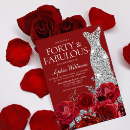 Convite Rosa vermelha Silver Diamond Gown aniversário de 4