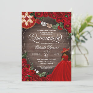 Convite Rosa vermelha Western Charra Mariachi Quinceañera
