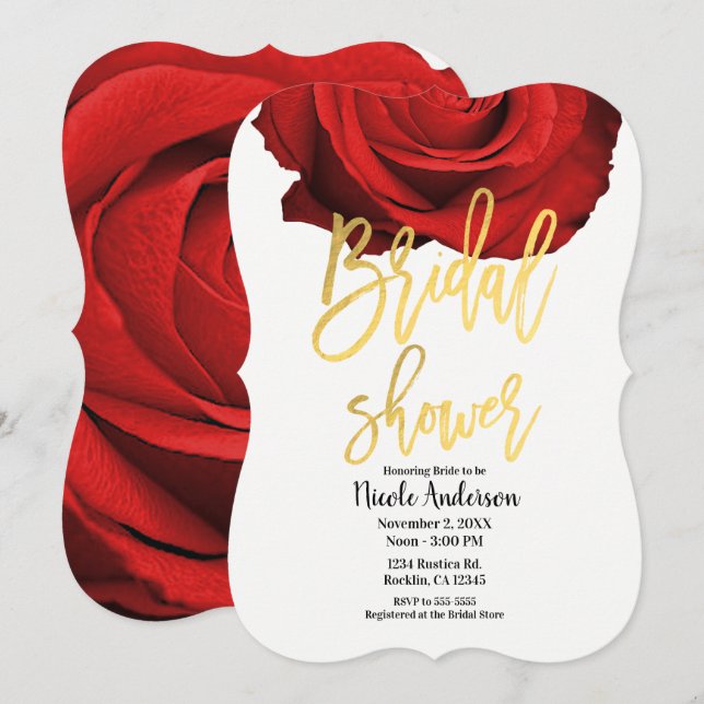 Convite Rosa Vermelho Dourado Moderno Tendente ao Script p (Frente/Verso)