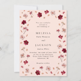 Convite Rosa Vermelho e Creme Presos, Casamento floral