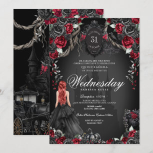 Convite Rosa Vermelho Negro Quinceañera Halloween Gótico