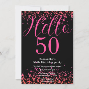 Convite Rosa Vibrante e Preto Brilho Falso Aniversário de