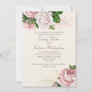 Convite Rosa Vintage Floral Casamento Local Alterado