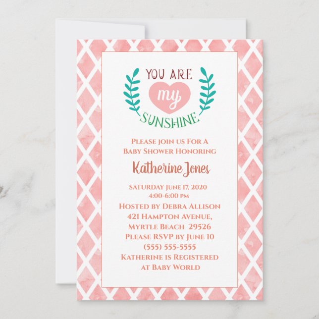 Convite Rosa Você É Meu Chá de fraldas Sol (Frente)