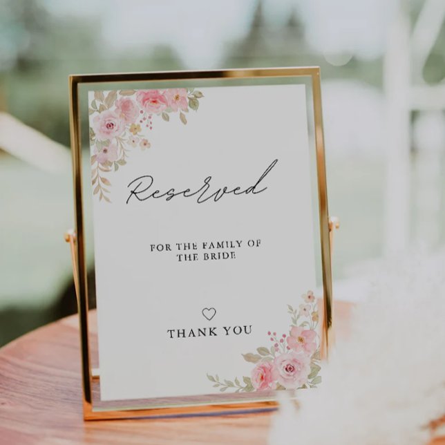 Convite Rosa Wedding Reserved Family Sinal Modelo (Rose Wedding Reserved Bride's family Sign Template)