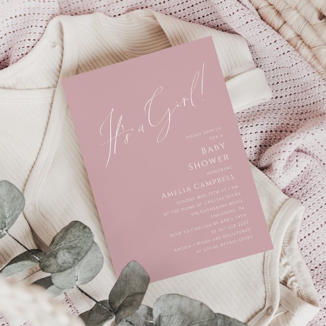 Convite Rosa Whimsical Dusty É um Chá de fraldas (Criador carregado)