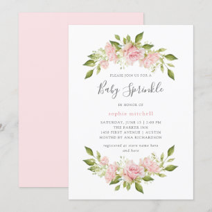 Convite Rosas abundantes Pigmento de Bebê Floral Rosa