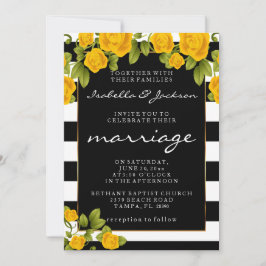 Convite Rosas Amarelas em faixas Pretas e Brancas