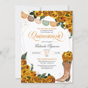 Convite Rosas Amarelas Goldenrod Charra Cowgirl Quinceañe