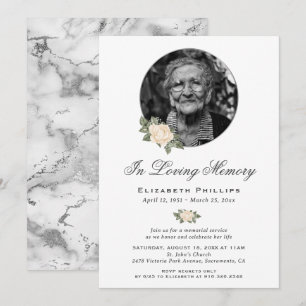 Convite Rosas Amarelas Mármore Prata Memorial Funeral Foto