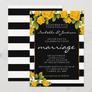 Convite Rosas amarelas nas faixas pretas e brancas