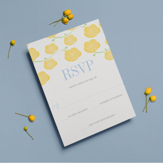Convite Rosas Amarelas Sunny Elegance e Casamento Azul Céu (Criador carregado)