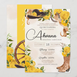 Convite Rosas Amarelas Vintage Charro Western Quinceañera