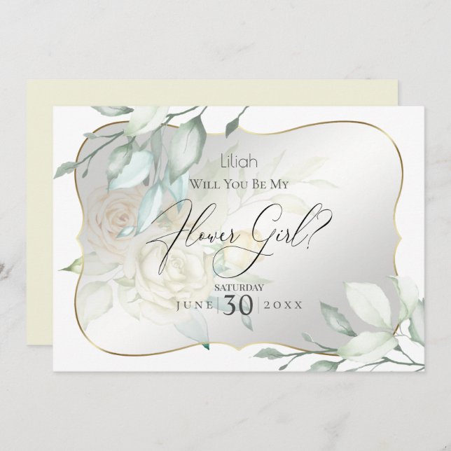 Convite Rosas Amarelos De Aquarela Você Será Minha Menina  (Frente/Verso)