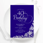Convite Rosas aniversário de 40 anos Roxos Simples Elegant<br><div class="desc">Simples convite de festas elegante em roxo e prata. Design clássico com rosas, folha prateada falsa e letra de script de tipografia. A Trendy convida o cartão perfeito para uma festa de na moda. Personalize com seus próprios detalhes. Pode ser personalizado para qualquer idade. Impressos convites Zazzle ou modelo de...</div>