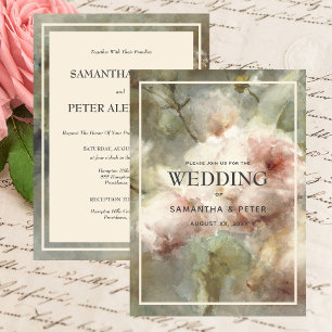 Convite Rosas Antigas Elegantes, Floral Suave em Aquarela 