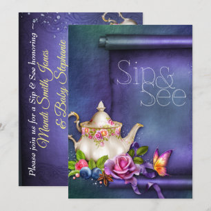 Convite Rosas antigos em inglês, Tea Party Sip & See Chá