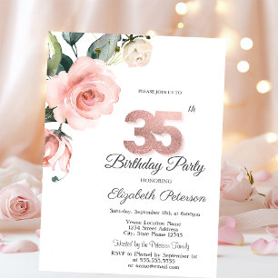 Convite Rosas Aquarela Beije 35º Aniversário