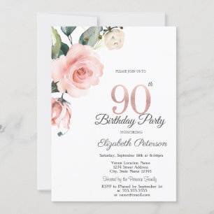 Convite Rosas Aquarela Beije 90º Aniversário