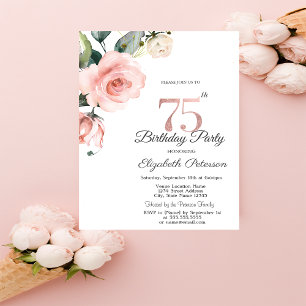 Convite Rosas Aquarela Beijo de Rosa 75º Aniversário