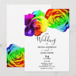 Convite Rosas Arco-Íris Coloridas Floral Ousada Casamento 