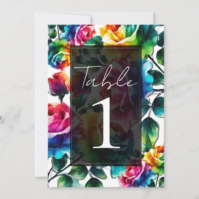 Convite Rosas Arco-íris Pretas e Brancas Vibrantes Flores  (Frente)