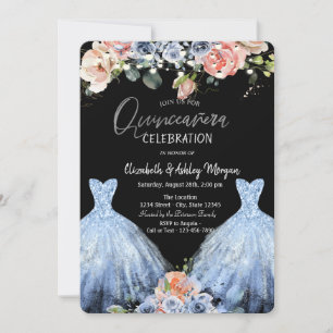Convite Rosas Azuis Azuis Vestido da Largura Azul