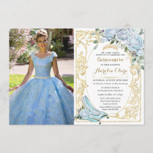 Convite Rosas Azuis Bebê Cinderela Quinceañera Foto
