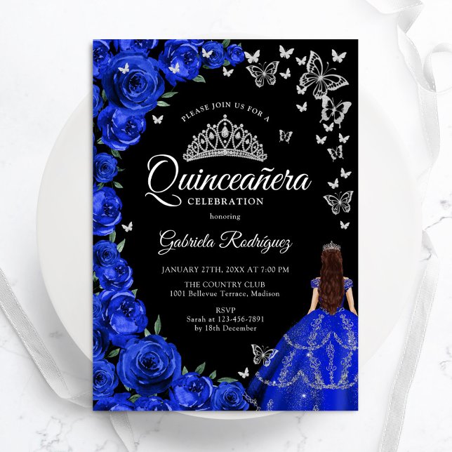 Convite Rosas Azuis Borboletas Quinceanera (Criador carregado)