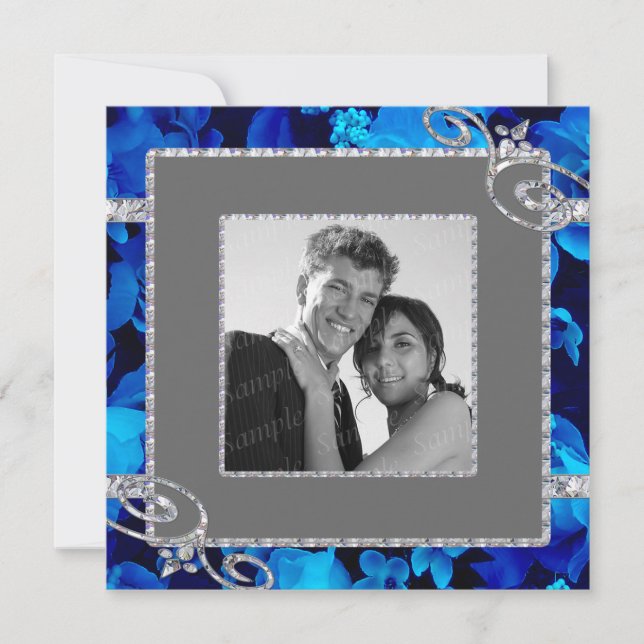 Convite Rosas azuis brilhantes & redemoinhos do diamante (Frente)